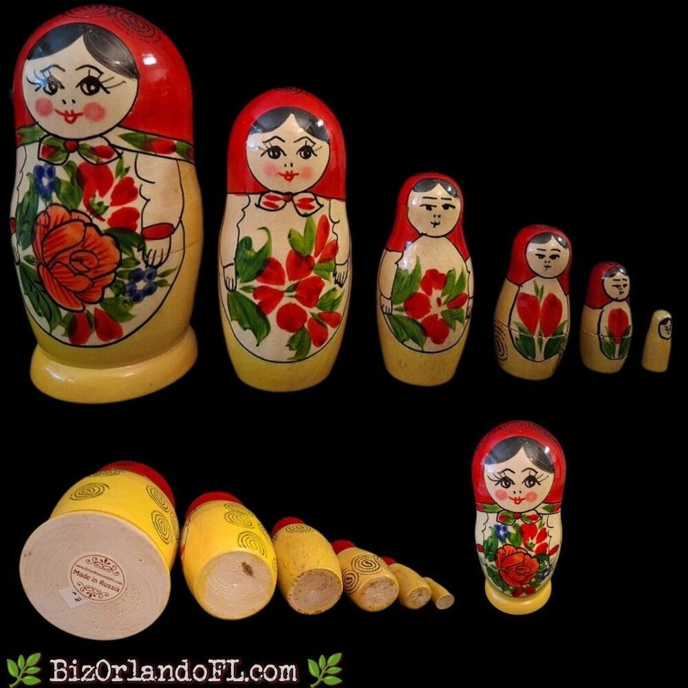 VINTAGE: Russian Matryoshka Nesting Dolls Set of 6 - Hand Painted Wooden Dolls